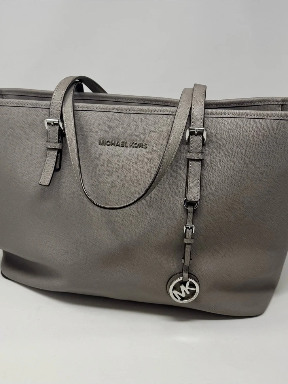Michael Kors | Grey Saffiano Tote with MK Charm - GUC